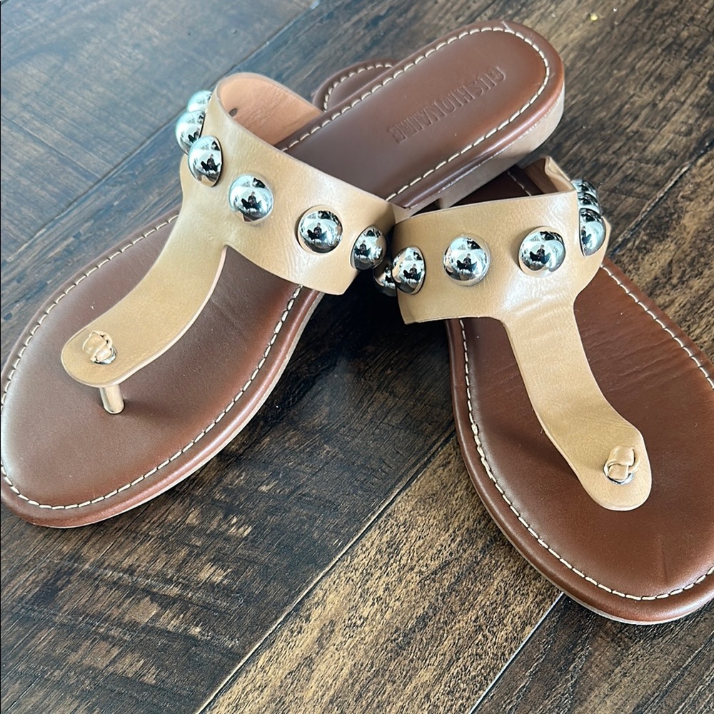 Tan and Silver Studded Sandals